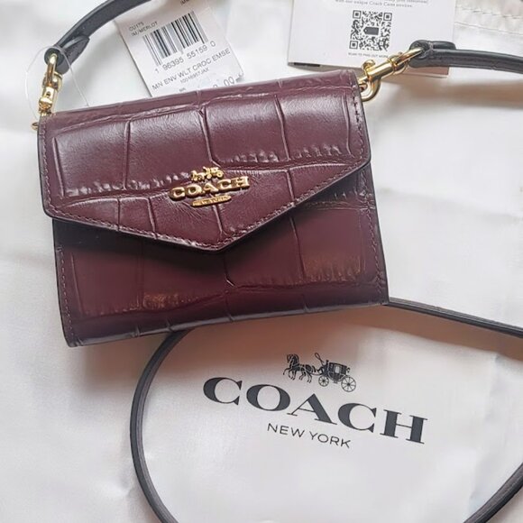 MINI ENVELOPE WALLET WITH STRAP (COACH CU175) GOLD/MERLOT - Picture 8 of 11